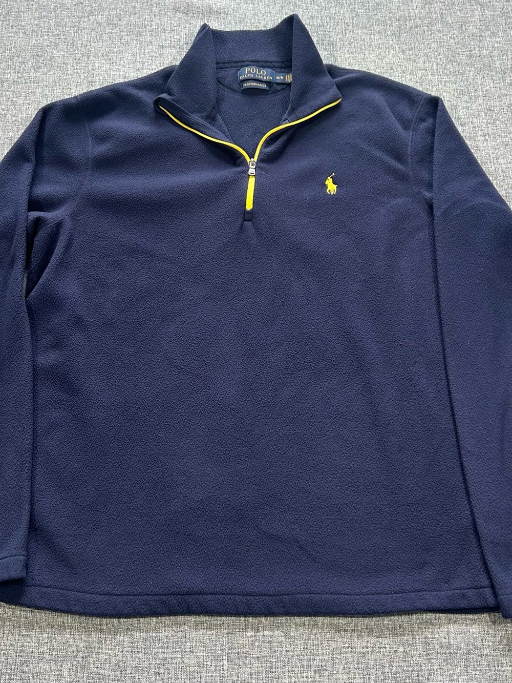 Ralph Lauren M Navy Quarter-Zip Fleece Sweater with Yellow Trim
